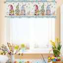 Easter Gnomes Curtain Valances for Windows, Spring Floral Window Valances, Easter Eggs Bunny Window Treatment Rod Pocket Valance Curtains for Living Room/Kitchen/Bedroom/Bathroom, 54x18in, Plaid Blue