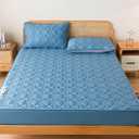 Fitted Bed Sheets Queen, Quilted Bed Sheets Polyester Solid Blue, Mattress Protector 150x200x30cm (Queen-60x80x12 inch)