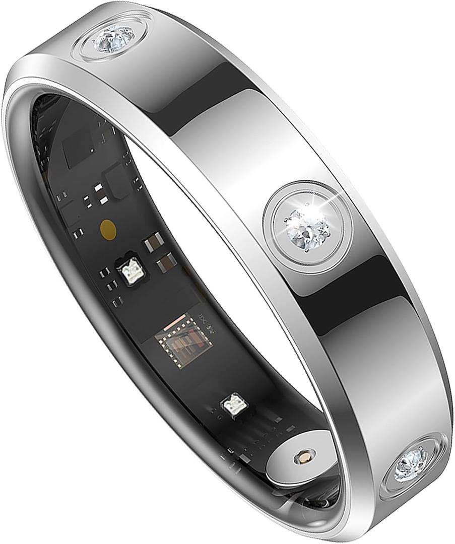 Smart Ring for Women Men Diamond Fitness Tracker Sleep Heart Rate Monitor Smart Rings for Android iOS Phone Pedometer Calorie Step Counter Stylish Ladies Rings for Women Elegant Activity Tracker (11, silver)
