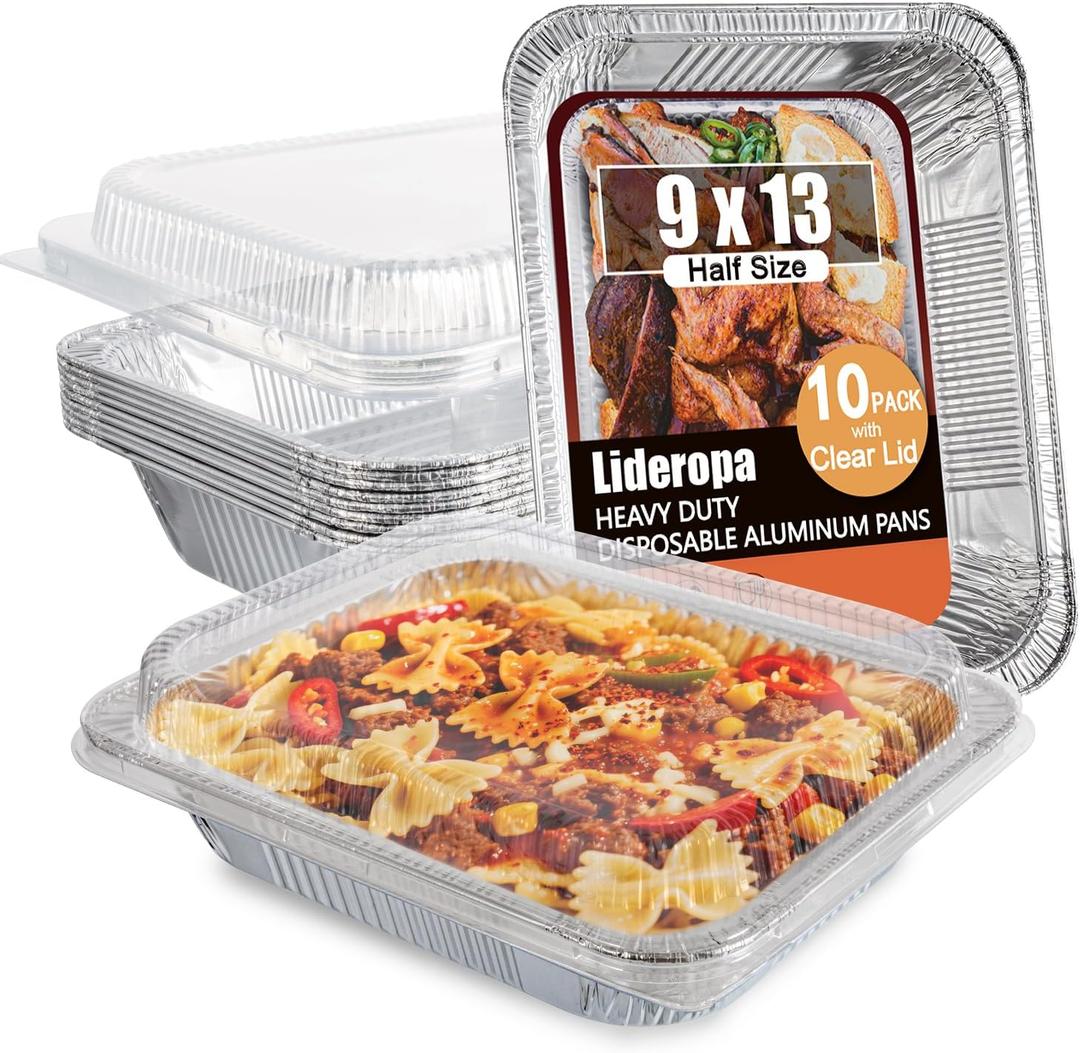 Aluminum Pans with Clear Lids 9x13-10 Pack Aluminum Foil Pans, Heavy Duty Disposable Pans for Cooking, Baking, Meal Prep, Parties & Food Storage