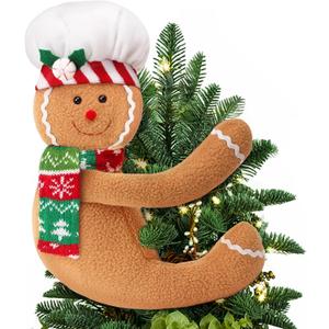 RINOLY Gingerbread Tree Topper,Gingerbread Christmas Decoration,Plush Stuffed Gingerbreads Man Ornaments for Tree Wine Bottle Curtain Holiday Decor