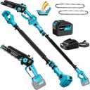 Electric Pole Saw 6inch Mini Chainsaw Cordless Brushless 5.4Ah Battery Fast Charger Telescopic Power Pole Saw Tree Trimmer Limb Branch Cutter Pruner 16 Ft Max Reach Multi-Angle Blue