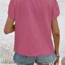 Women's Summer Tops Petal Short Sleeve V Neck Blouses Dressy Casual Fitted Cute Solid Shirts 2025 (Green, M)