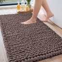 LUMI Luxury Bathroom Rug, Ultra Soft Quick Dry Bath Mat, Non-Slip Absorbent Thick Chenille Bath Rug, Cozy Braid Design Floor Mat for Bathtub, Sink, Laundry, Bedroom, Brown, 24"x43"