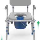 Drop Arm Bedside Commode, Commode with Padded Seat and Backrest, 500lbs Capacity, 5.81QT Removable Bucket, Adjustable Height Portable Toilet for Adults, Gray