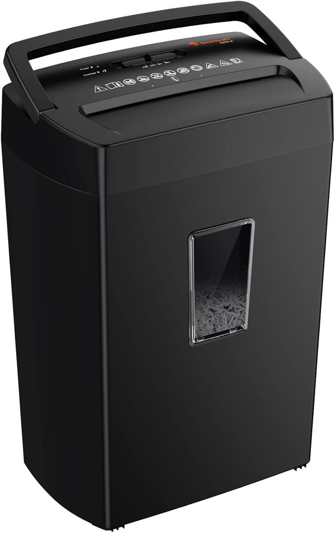 Bonsaii 12-Sheet Cross Cut Paper Shredder, 5.5 Gal Home Office Heavy Duty Shredder for Paper, Credit Card, Mail, Staples, with Transparent Window, High Security Level P-4 (C275-A) (12 Sheet 5-Minute)