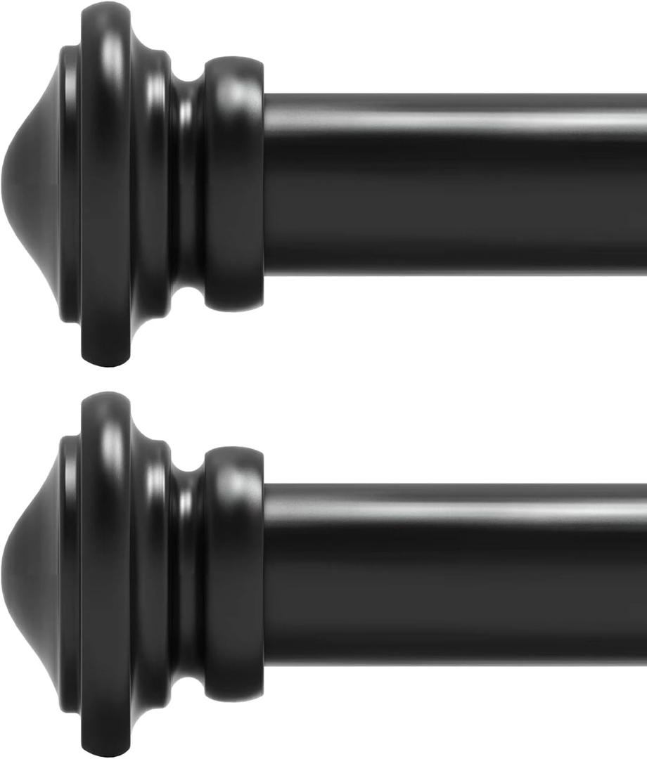 Curtain Rods for Windows 66-120 inches 2 pack, 1-inch Diameter Heavy Duty Curtain Rods Matte Drapery Rods Adjustable Single Window Black Curtain Rod with End Cap Design Finials