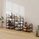Narrow Shoe Rack, with Heavy-Duty Metal Grid, Rustic Wooden Top, & Metal Guardrails - Transform Your Space with Style and Functionality Living Room, Kitchen, Bedroom, Garage, & Bathroom