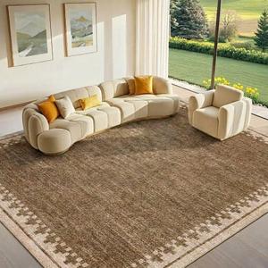 GarveeHome 5x7 Area Rug Washable Living Room Non Slip Modern Border Large Bedroom Throw Carpet Soft Stain Resistant Geometric Dining Room Rug Low Pile Cross Carpets for Nursery Dorm Home Office, Brown
