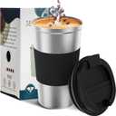 YINBAOGE Insulated Travel Coffee Mug, Spill & Leak Proof, Portable To Go Camping Stainless Steel Coffee Tumbler, Reusable Thermal Coffee Cup with Lid for Hot & Cold Drinks (Silver black, 17 OZ)