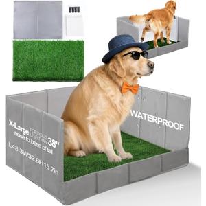 HQ4US 4LEGS Dog Grass Pad with Tray Foldable Dog Litter Box High Walls, Odor Free Artificial Grass for Dogs Potty, Pee Pad Holder, Seamless, No Assembly, Waterproof, Easy Clean, Portable for Travel