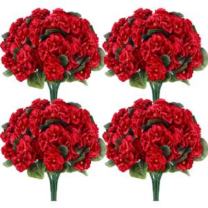 Der Rose 6 Pack Red Artificial Geraniums Flowers for Outdoors UV Resistant Faux Flowers for Outdoor Planters Window Boxes Patio Cemetery Porch Decor