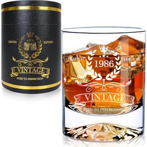 LUXULISH 40th Birthday Gifts Men, 12Oz Vintage 1986 Whiskey Glass with Unique Base, 40th Birthday Decorations for Men, 40 Year Old Cool Bday Gift Ideas for Him, Dad, Husband, Friends