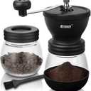 Manual Coffee Grinder, Burr Coffee Grinder for Home Use, Coffee Bean Grinder for Espresso, French Press, Cold Brew, Includes 2 Glass Jars (11oz Each) and Brush