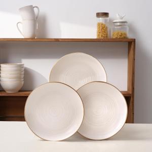 famiware Plates 4 Pieces Stoneware Dinnerware Sets, Dishes Set, Reactive Glaze Dishware Sets, Dishwasher & Microwave Safe, Tempus Series - Antique White