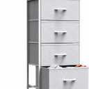 DUMOS Nightstand with 4 Drawers Bedside Table with Removable Fabric Bins Sturdy Steel Frame Wood Top Organizer Furniture for Bedroom Closet Living Room, Ash, 11.8"D x 17.7"W x 37.4"H