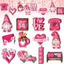 Spiareal 36 Pcs Valentine's Day Wooden Ornaments Pink Valentines Tree Christmas Decorations Gnome Truck Heart Love Hanging Decor Holiday Wood Cutouts Valentines Day Decor for Small Tree Home Craft