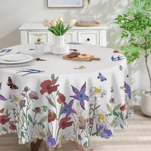 Spring Round Tablecloth 70 inches - Floral Spring Decorations for Home - Farmhouse Table Cloth Spring Decor for Home, Party