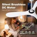 52 Inch Ceiling Fans with Lights and Remote, Wood Outdoor Ceiling Fan with 6 Speed Noiseless DC Motor, Indoor Modern 3 Blade Propeller Ceiling Fan for Bedroom Living Room Gazebo Patio (White)