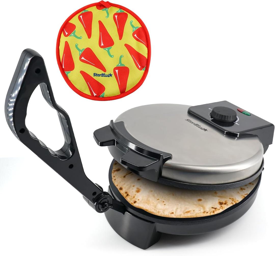 10inch Roti Maker by StarBlue with FREE Roti Warmer and Removable Handle - The automatic Stainless Steel Non-Stick Electric machine to make Indian style Chapati, Tortilla, Roti AC 110V 50/60Hz 1200W (SB-BLA1120)