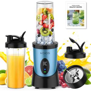 KOIOS Blender for Smoothies, Peak 900W Personal Blender for Kitchen Shakes and Smoothies, with 222oz Portable Cups and To-Go Lids, Detachable 4-Leaf Stainless Steel Blade, Nutrition Recipe, Blue