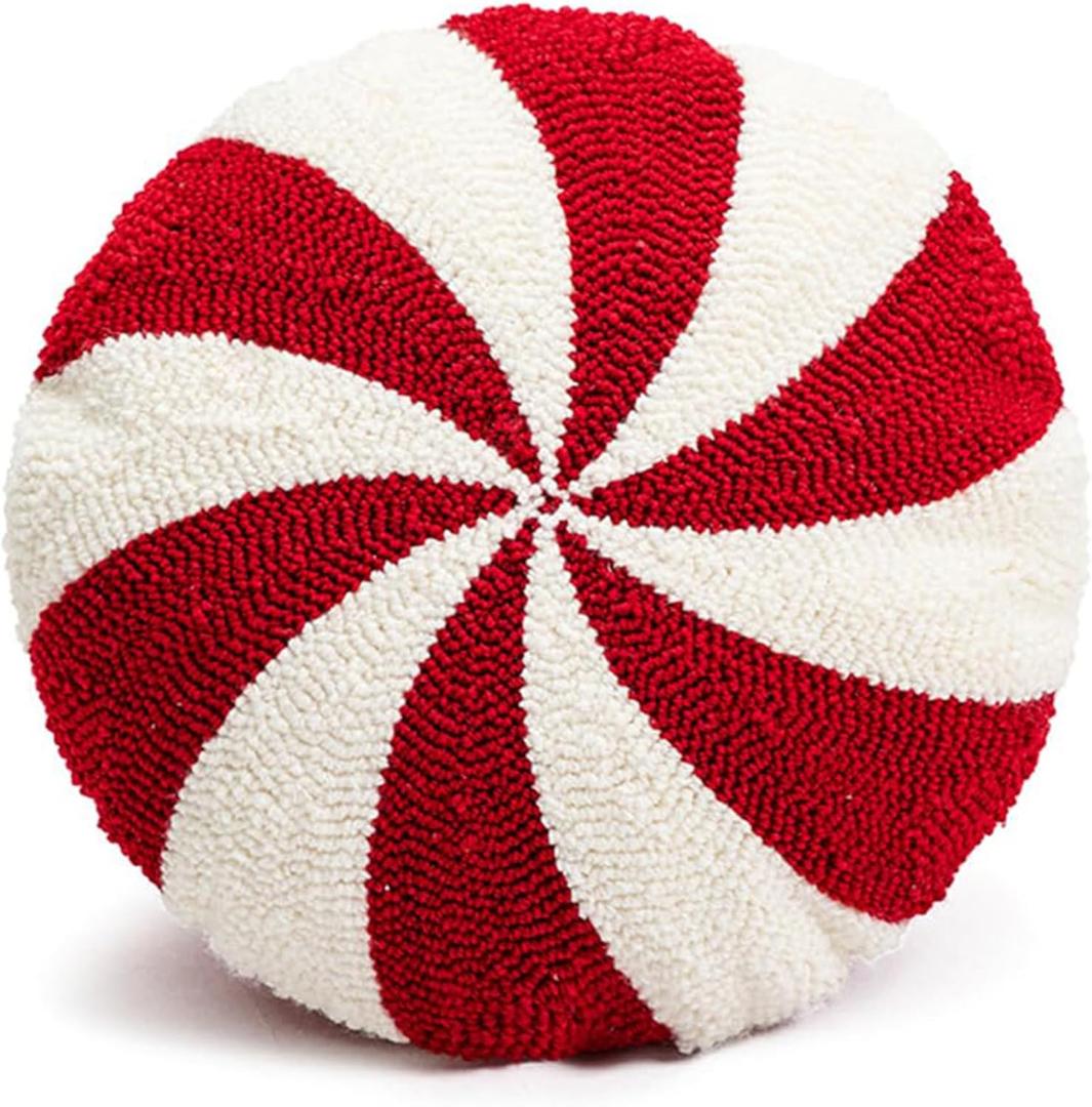 Christmas Pillows Candy Throw Pillow White Round Decorative Pillow Christmas Decorations Soft Winter Pillow Cute Plush Pillow Cushions for Couch Sofa Bed, 15x15 Inch (Red)
