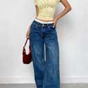 Women Y2k Ditsy Floral Lace Trim Crop Tops Yellow Cute Scoop Neck Tight Fitted Short Sleeve T Shirts Going Out (L)