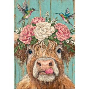 Great Jigsaw Puzzles for Adults 300 Pieces Rustic Highland Cow with Hummingbirds and Blossoms Puzzles for Adults Toys Gift Family Decoration Kids Puzzle, 15x10