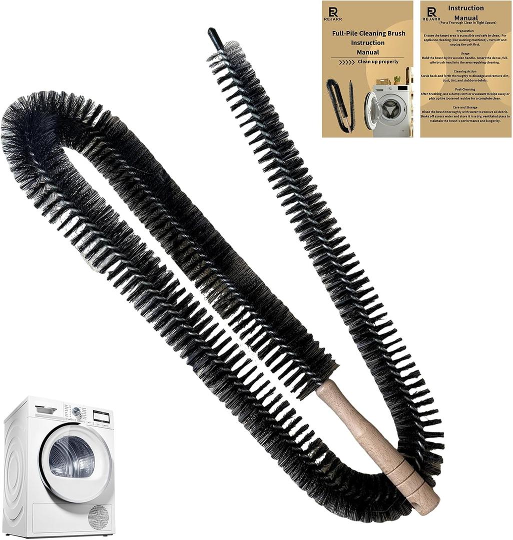 Full-Bristle Dryer Vent Cleaner Brush, Dryer Lint Brush and Lint Removal Tool for Trap and Duct, 49.21 Inches Flexible for Deep Cleaning to Remove Pet Hair & Lint and Improve Efficiency