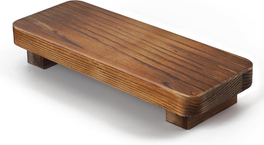 Farmhouse Wood Tray Rustic Wooden Pedestal 9 * 4 * 1.5 inches Decorative Wood Riser for Farmhouse Kitchen Counter Bathroom Room Decor (Dark Brown)