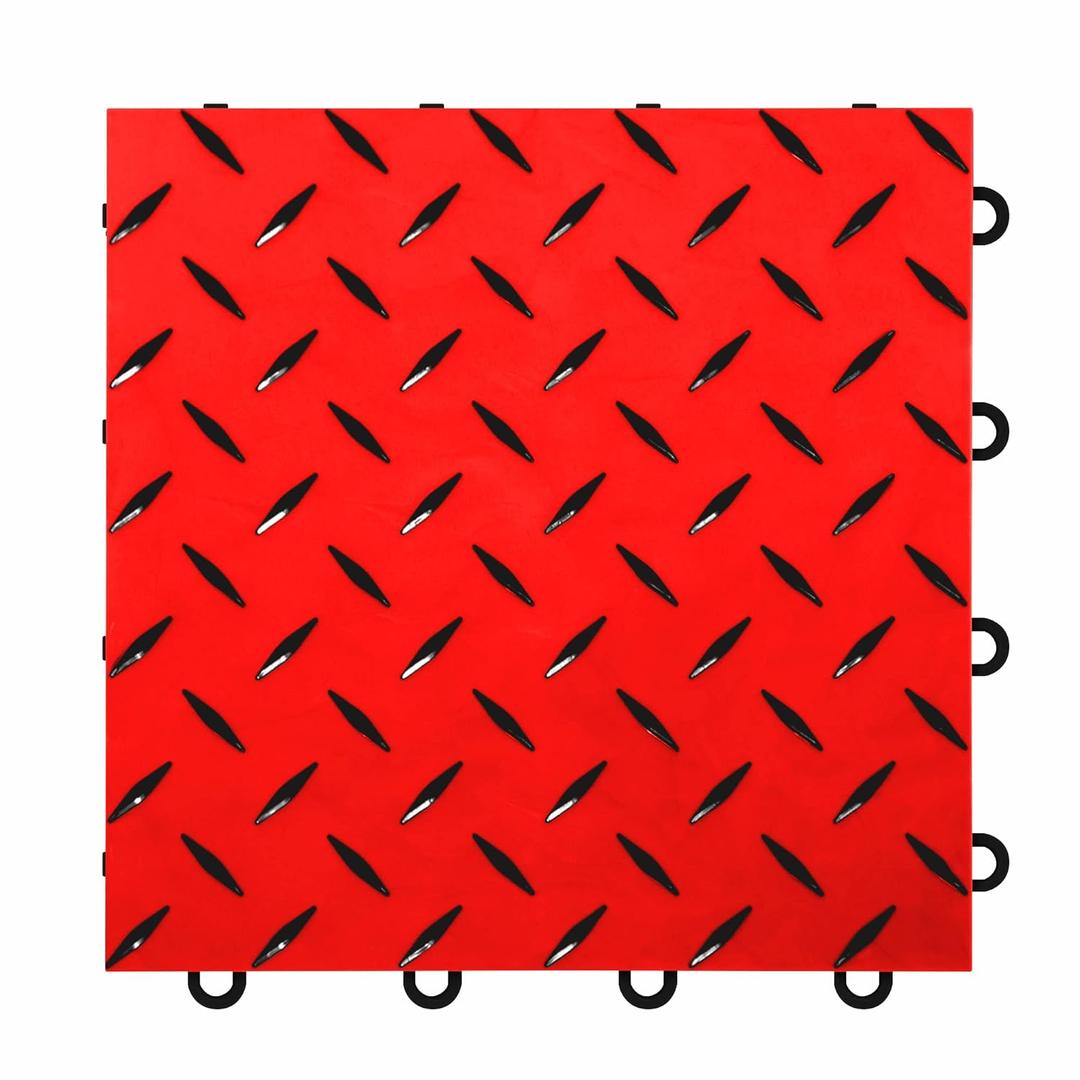 FlooringInc's 5/8" Thick Nitro Pro Interlocking Floor Tiles, Garage Floor Tile for a Stronger & Safer Garage, Workshop, Shed, or Trailer, Diamond-Top Garage Floor Covering, Victory Red/Black, 20 Tiles