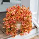 HyeFlora Artificial Flowers for Outdoors Fall Decoration, 2Pcs Fall Orange Yellow Hanging Flowers with Autumn Eucalyptus Leaves Faux Silk Flower Decor for Home Porch Patio Balcony Planter Yard