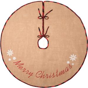 MACTING Christmas Tree Skirt 48 Inch Large Burlap Tree Mat with Red and Black Plaid Buffalo Edge Merry Christmas Printed for Country Holiday Indoor Home Party Xmas Tree Decorations