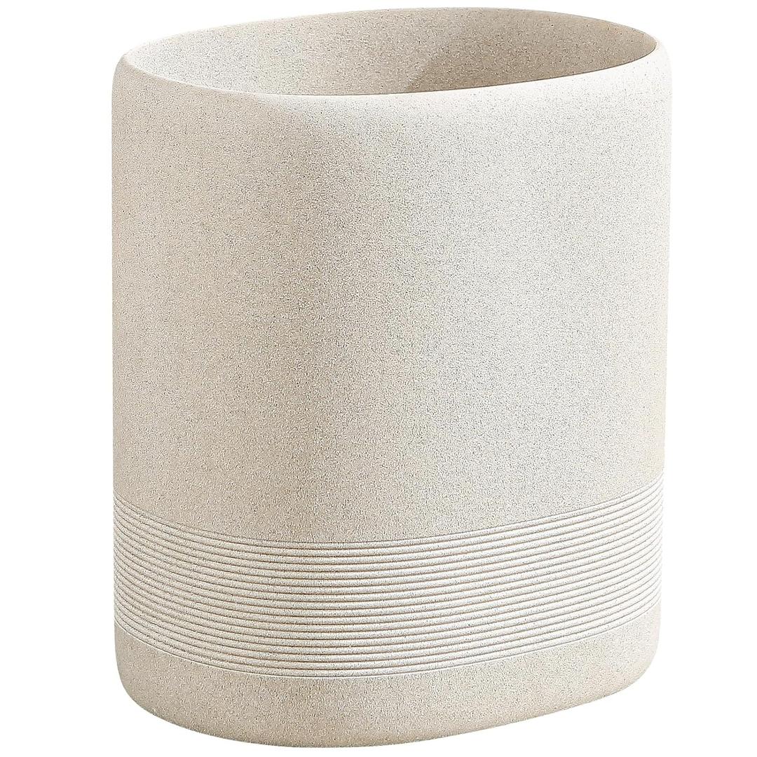 Can, 1.6 Gallon Small Bathroom Can, Simple Oval Stone Look Garbage Bin, Decorative Waste Basket for Kitchen Office, Home Decor, Bedroom, Living Room (Beige)