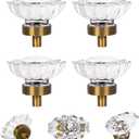 4 Pack Antique Brass Crystal Drawer Knobs Vintage,Oval Glass Crystal Drawer Pulls Kitchen Cabinet Dresser Cupboard Wardrobe Handles