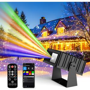 AIRIVO Outdoor Star Laser Projector, App & Remote Control 7 Colors Motion Smart Firefly Lights Christmas Snowflake Projector, 8 Lighting Effects Fairy Light Projector for Holiday Decor Garden Light