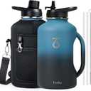 Trebo Half Gallon Water Bottle 64oz with Handle,Double Wall Vacuum Insulated Large Water Jug,Stainless Steel Water Bottle Flask,Gym Water Bottles For Men with Straw Spout Lids Strap,Indigo Black