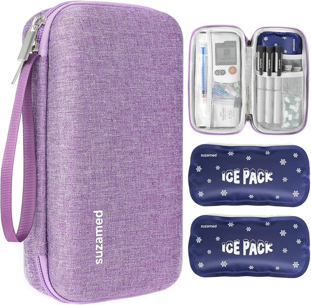 suzamed Insulin Cooler Travel Case,EVA Insulation Travel Medicine Kit with 2 Ice Packs for Diabetes Care,Insulin Pen and Other Diabetic Supplies (Purple)