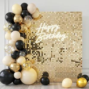 Light Gold Shimmer Wall Backdrop,36 Sequin Glitter Panels Cover 6x6 Ft Photo Background for Party, Wedding, Birthday, Anniversary & Outdoor Event Decor, Sparkle Photo Backdrop