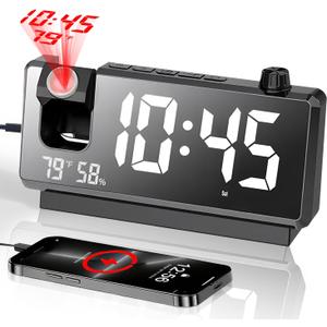 Projection Alarm Clocks for Bedrooms - 2025 New Alarm Clock with 180 Rotatable - Digital Clock with Clear LED Display, Loud Dual Alarm Clock for Heavy Sleepers, Kids Elderly, Snooze, USB Charger