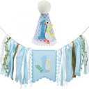 Baby Boy Birthday Party Decorations Blue Highchair Banner Birthday Party Decoration Supplies ,Photoshoot Props Photo Props(Blue)