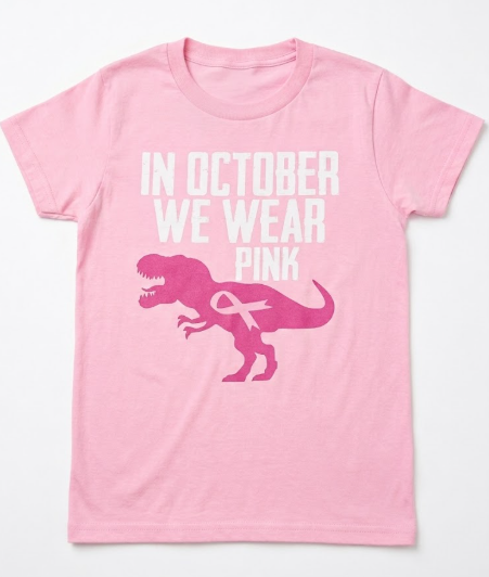 in October We Wear Pink Breast Cancer Awareness Kids T-Shirt, Pink, Size XS Youth