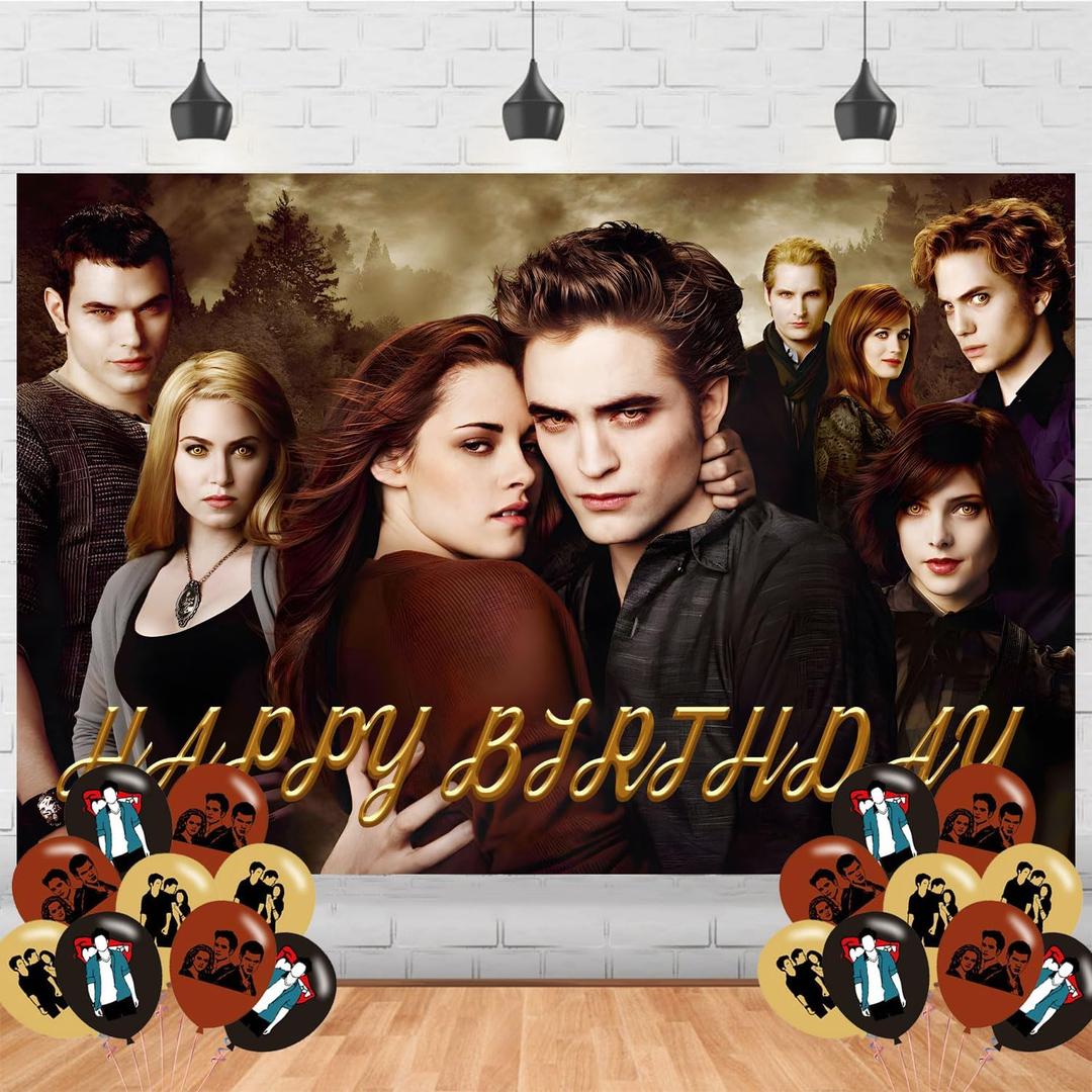 Twilight Movie Birthday Backdrop,Vampire Poster for Saga Theme Party Decorations Cartoon Birthday Supplies Background Studio Shoot Photo Props