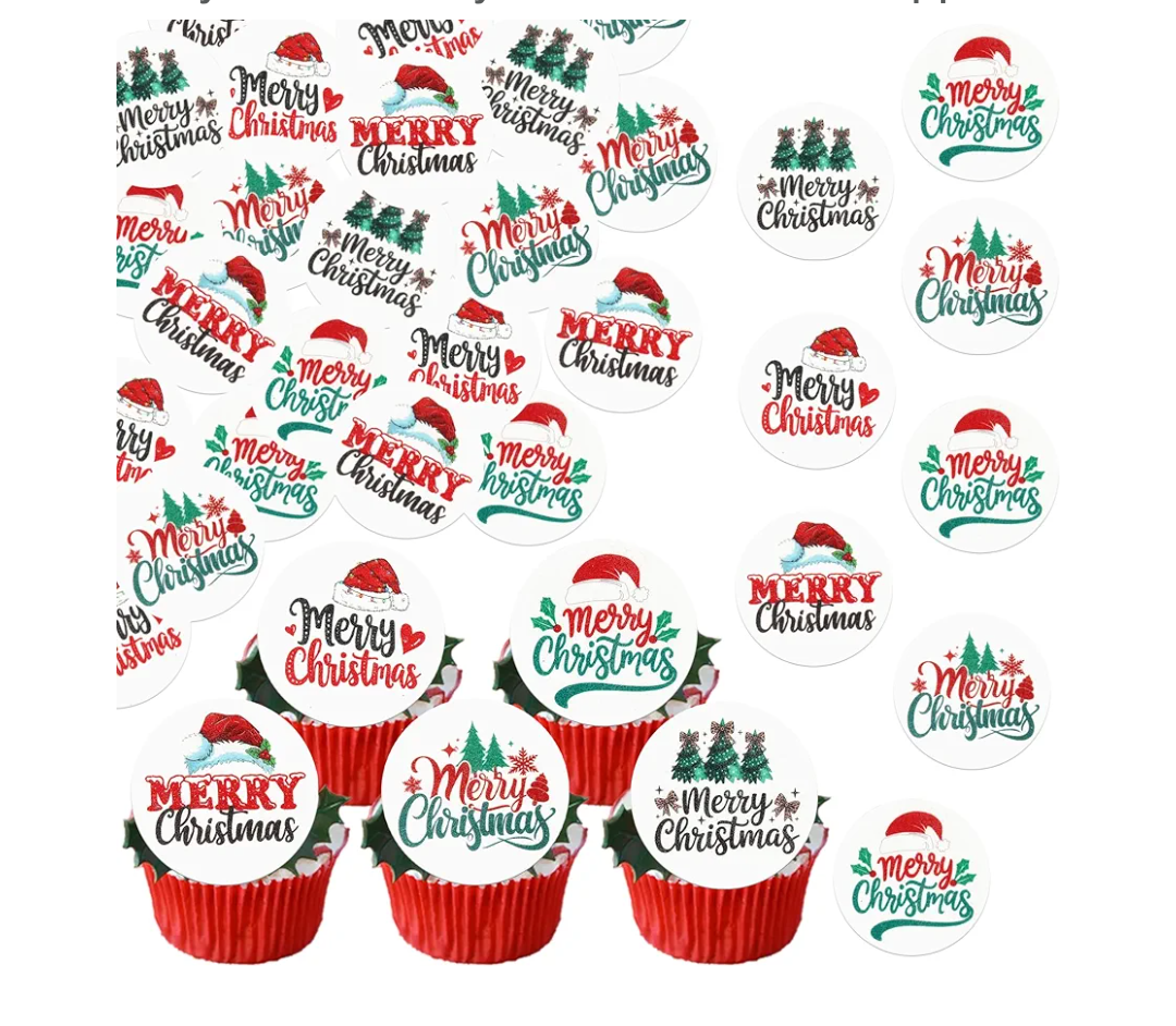 Rsstarxi 20Pack Edible Merry Christmas Cake Decorations Christmas Snowman Cupcake Toppers Xmas Tree Santa Claus Cupcake Decorations for Birthday Winter Party Cake Decoration Supplies
