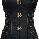 Charmian Women's Spiral Steel Boned Steampunk Gothic Bustier Corset with Chains (4X-Large, Buckle Black)