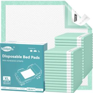 MILDPLUS Disposable Bed Pads with Adhesive Strip 30" x 36" (100 Count), Super Absorbent Incontinence Underpads for Adult, Ultra Thick Leakproof Extra Pee Pads, Pet Training Pad