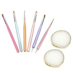 2 x Nail Art Brushes Set, 6 Pcs Nail Art Painting Drawing Brushes with Resin Nail Art Palette, Double-Ended Dotting Pen Nail Art Liner Brush, DIY Manicure Tools