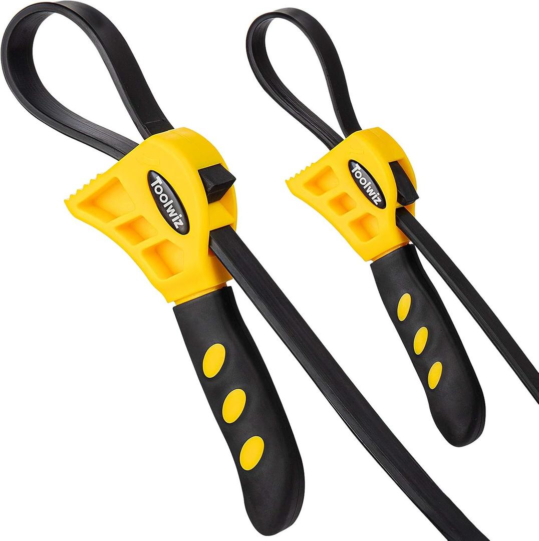 Toolwiz Rubber Strap Wrench Upgrade-2pcs Set 24 IN and 19.7 IN Length Adjustable Oil Filter Strap Wrench, Reinforced Rubber Pipe Wrench, Jar Opener for Mechanics Plumbers DIY (Yellow)