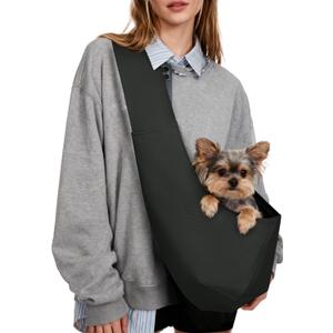 YUDODO Fashion Dog Sling Carrier for Small Dogs Lightweight Crossbody Pet Bag with Safety Strap, Pocket Storage, Machine Washable, Comfortable Travel & Outdoor Sling up to 9 lbs Black