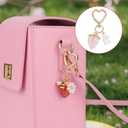 Tinoaly 3pcs Cute Strawberry Keychain, Zinc Alloy Strawberry Bag Charm Heart Rabbit Flower Key Ring Bee Fruit Key Chain Keyring for Purse Handbag Backpack